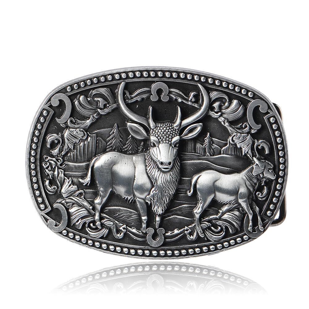 8028 Belt Buckles Brass Engraved Buffalo Belt Buckle Southwestern Deer Belt